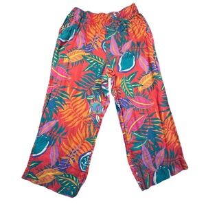 C & C California 100% Linen Pants Tropical Print Wide Leg Cropped Women's‎ L